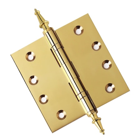 Embassy 4 x 4 Solid Brass Ball Bearing Hinge, Polished Brass Finish Steeple Tips 4040BBUS3S-1